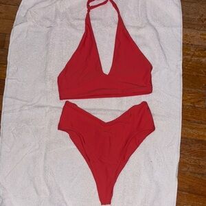 Skatie Red Halter Bikini Set, L